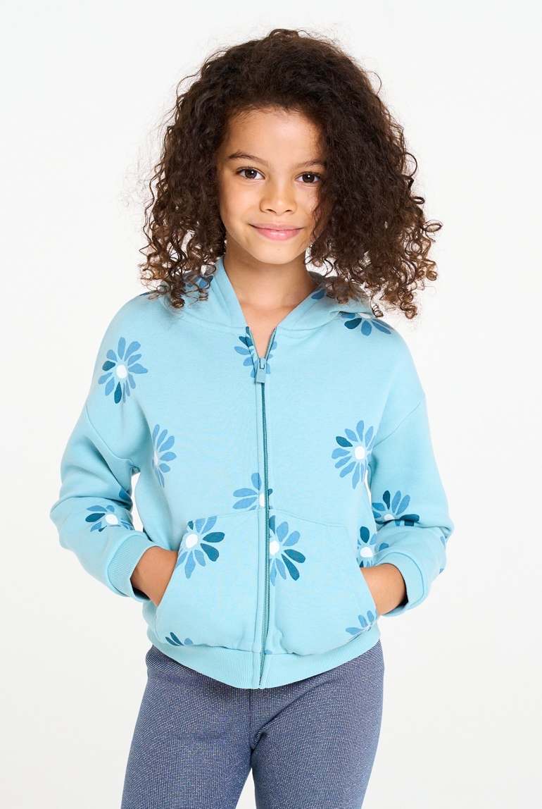 Sudadera con capucha motivo de flor verde niña 1