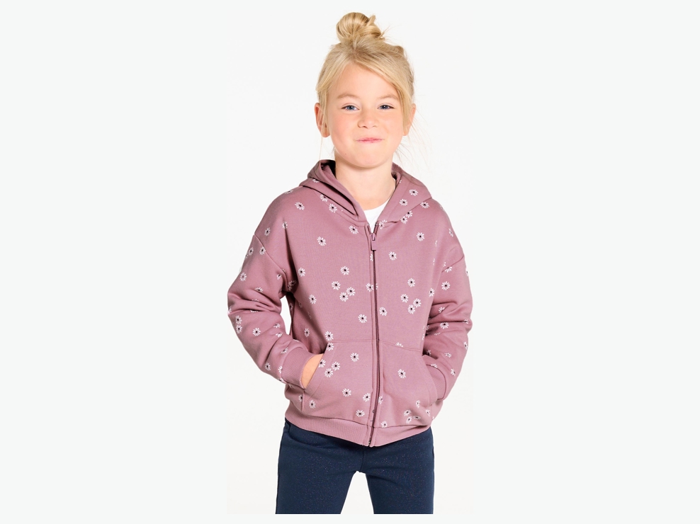 Sweat-shirt à capuche motif fleur rose Fille 1