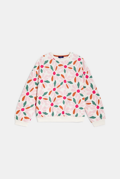 Roze sweatshirt van joggingstof met bloemenprint voor meisjes 1