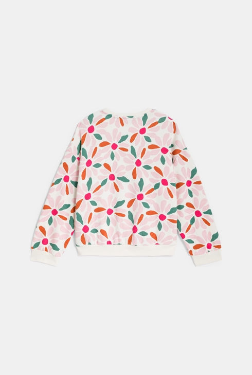 Roze sweatshirt van joggingstof met bloemenprint voor meisjes 2