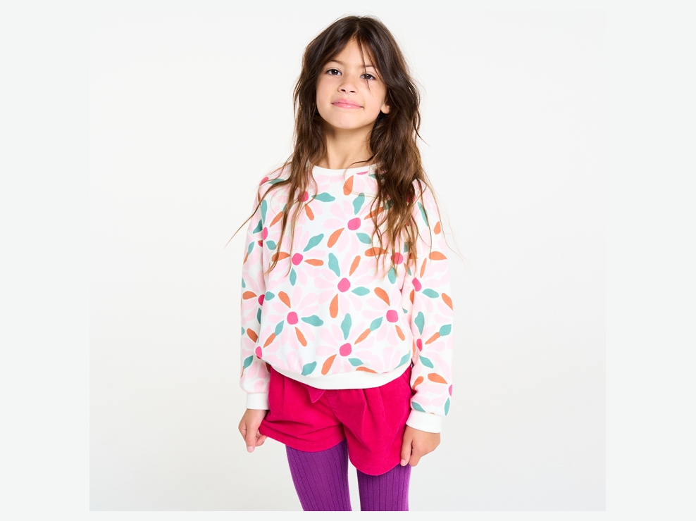 Sudadera de muletón con flores rosa niña 1