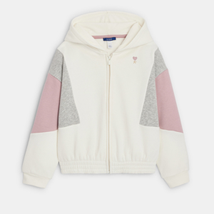 Sweat-shirt zippé à capuche écru Fille 1