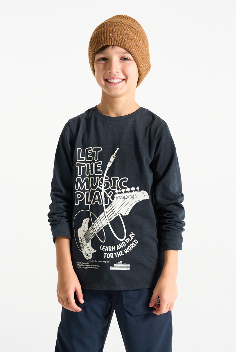 Anthrazitgraues T-Shirt Music Jungen 1