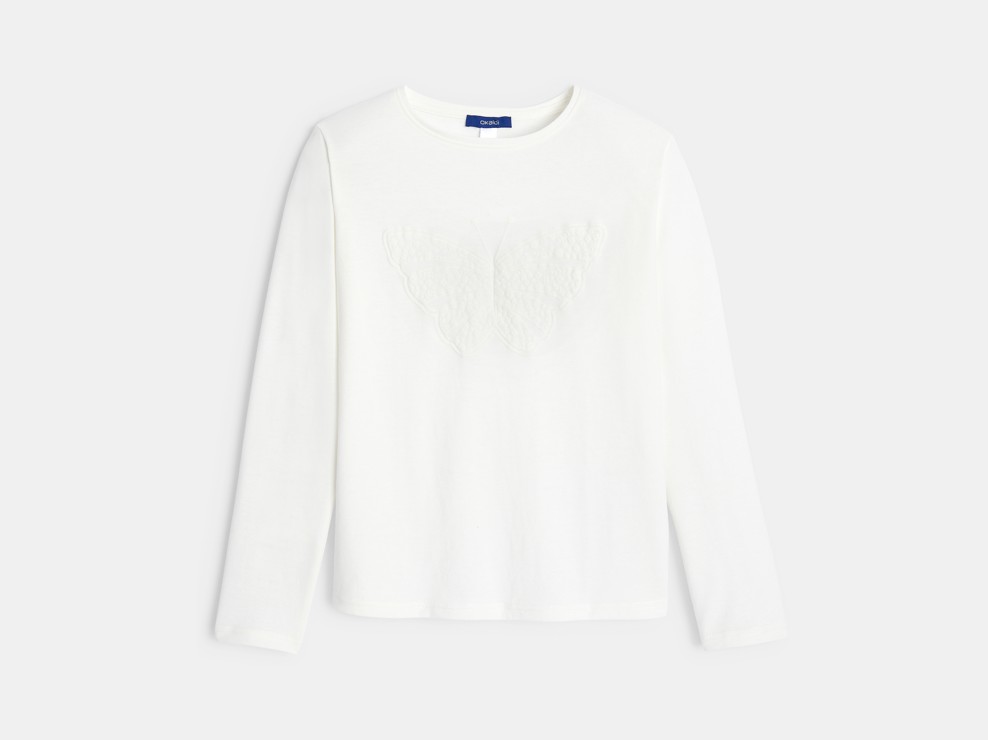 Wit t-shirt met lange mouwen en vlindermotief voor meisjes 1