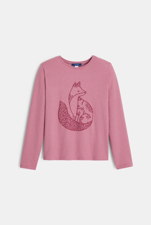 Altrosa Langarm-T-Shirt mit Fuchsmotiv Mädchen 1