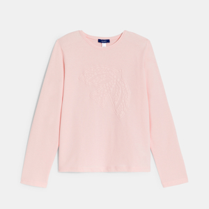 Roze T-shirt met lange mouwen en vogelmotiefje voor meisjes 1