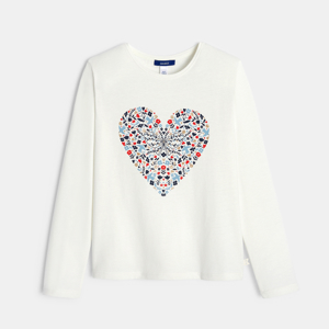 Girl's white heart motif T-shirt 1