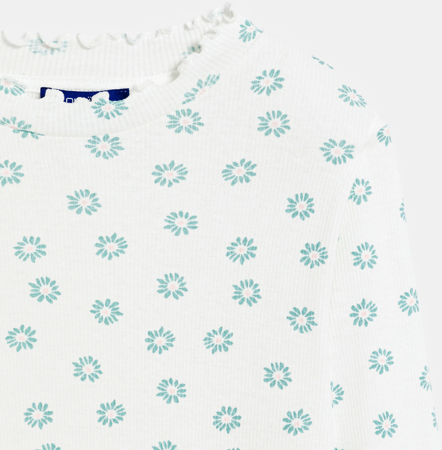 Biała koszulka z dzianiny ściągaczowej z nadrukiem dla dziewczynki 2