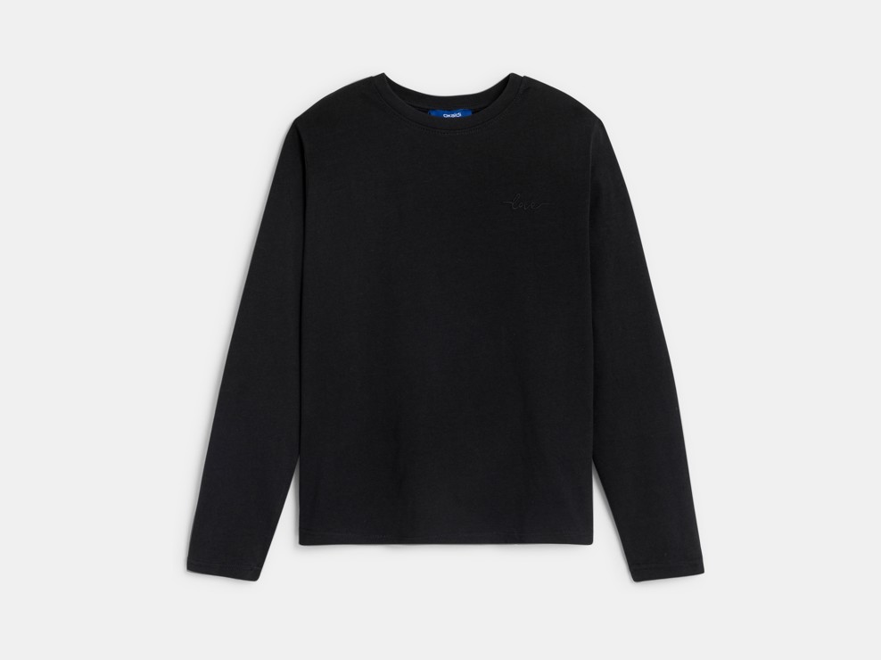 Einfarbiges schwarzes T-Shirt mit „love”-Stickerei für Mädchen 1