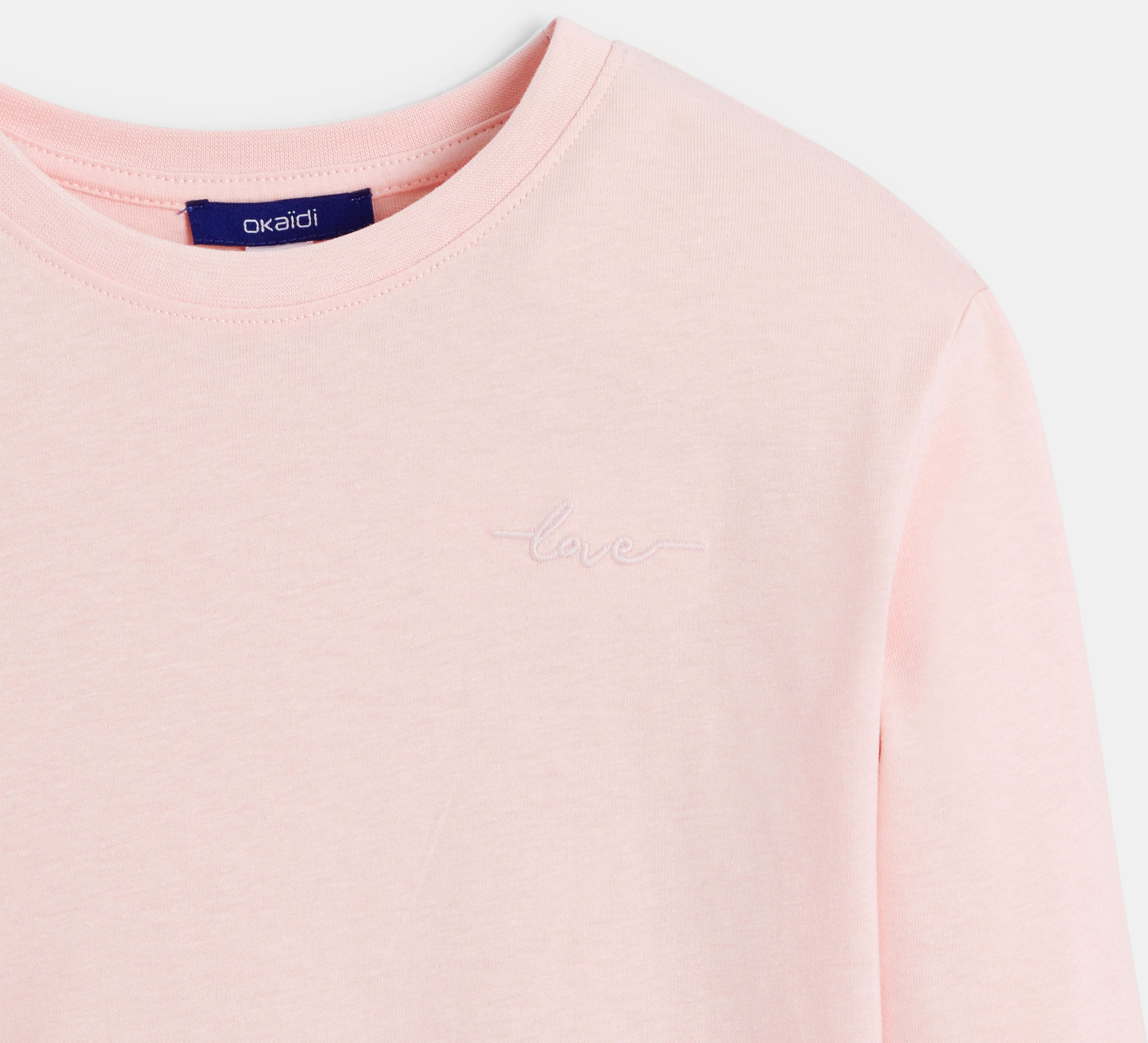 T-shirt uni broderie love rose Fille 2