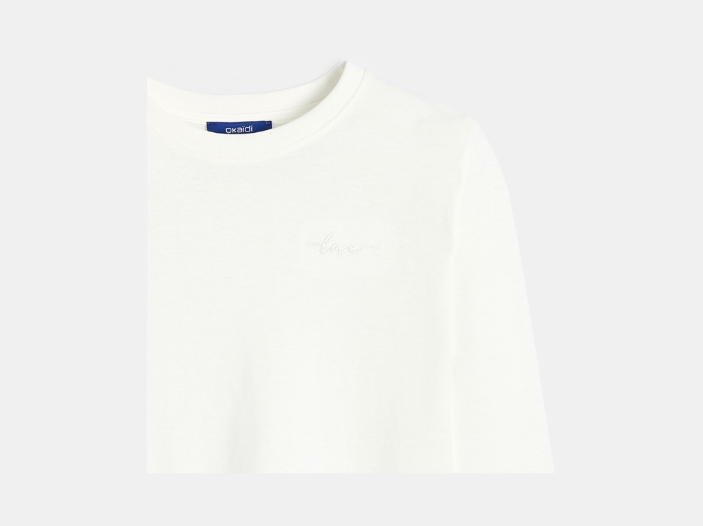 Einfarbiges weißes T-Shirt mit „love”-Stickerei Mädchen 2