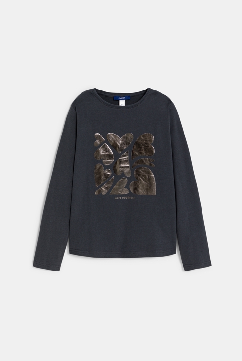 T-shirt à motif irisé gris anthracite Fille 1