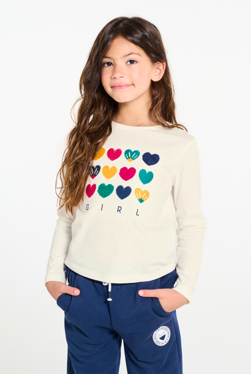 T-shirt motif cœur blanc Fille 1