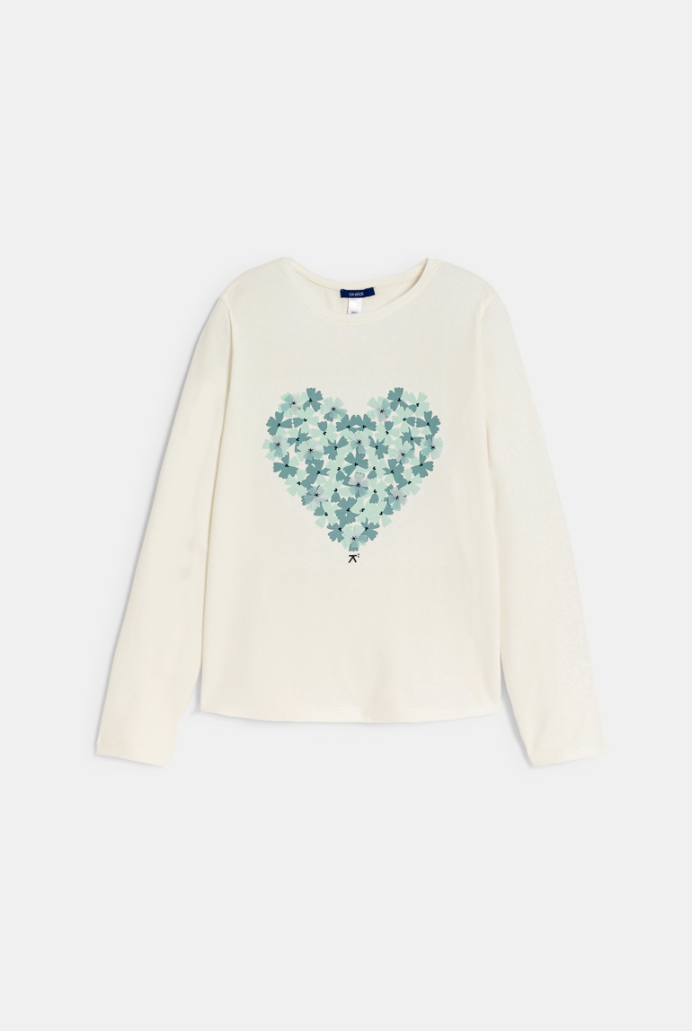 T-shirt motif cœur écru Fille 1
