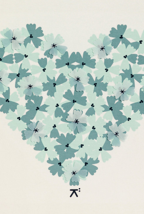 Ecrufarbenes T-Shirt mit Herzmotiv Mädchen 2