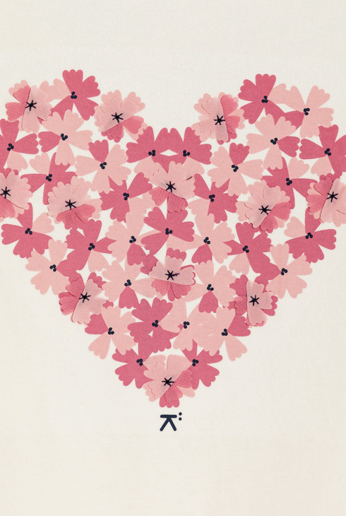 Ecrufarbenes T-Shirt mit Herzmotiv für Mädchen 2