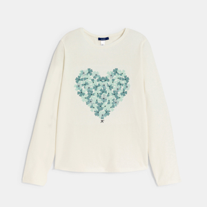 Girl's ecru heart motif T-shirt 1