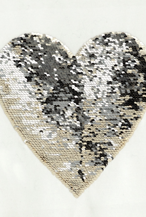 T-shirt à sequins magiques cœur blanc Fille