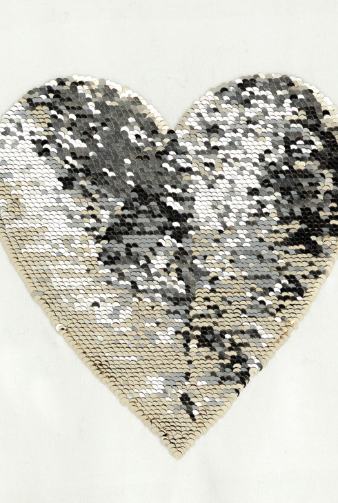 Girl's white heart T-shirt with magic sequins 2