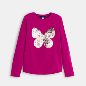 T-shirt à sequins magiques papillon rose Fille 1