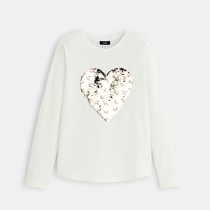 Girl's white heart T-shirt with magic sequins 1