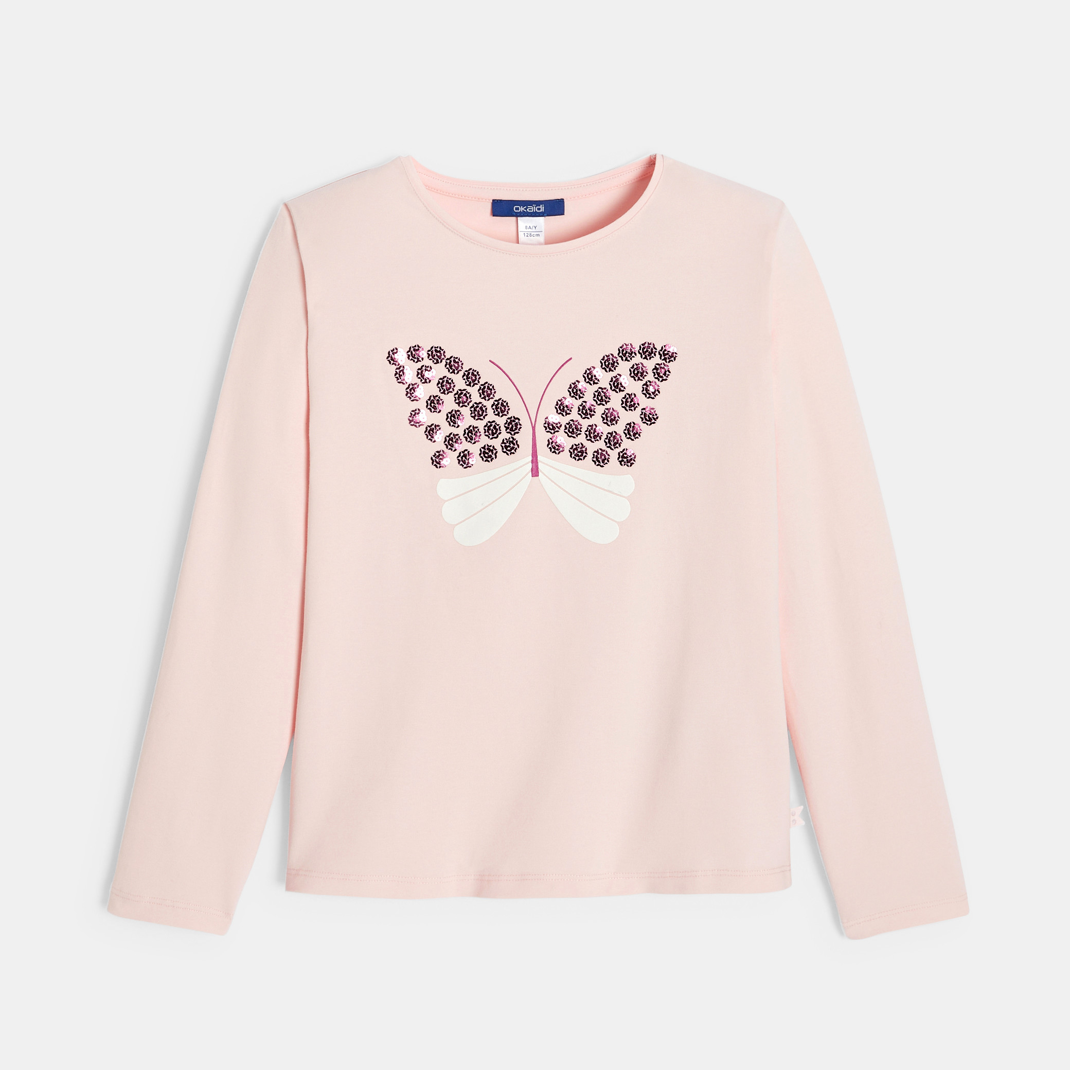 Girl's pastel pink butterfly sequin T-shirt Okaïdi & Obaïbi