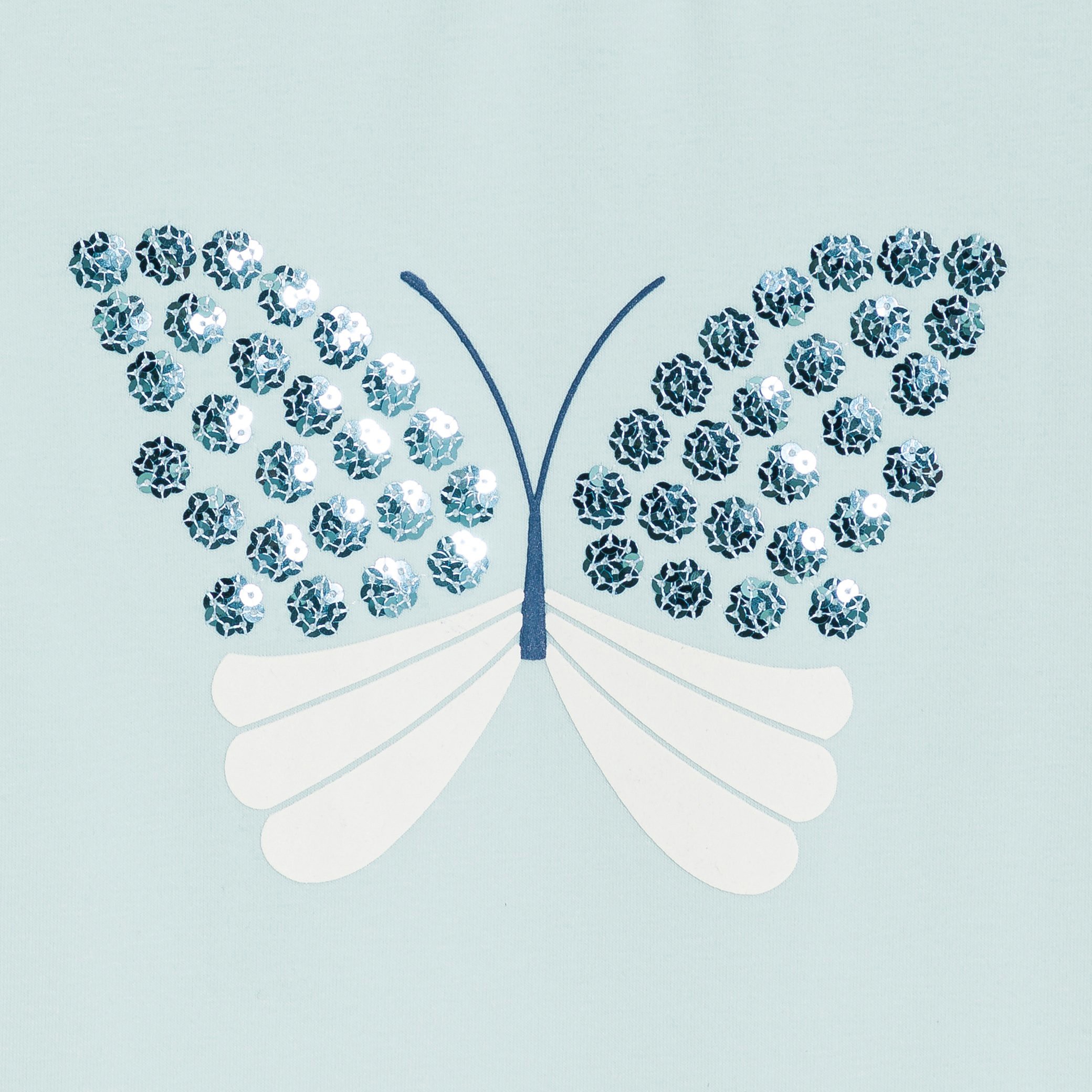 BUTTERFLY - シロ Girl's blue butterfly sequin T-shirt Okaïdi & Obaïbi