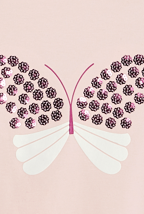 Pastellrosa T-Shirt mit Pailletten-Schmetterling Kleinkind Mädchen