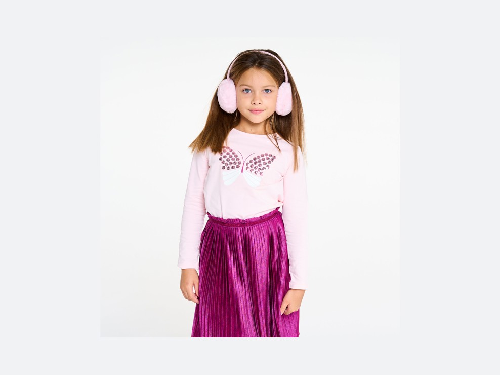 T-shirt rosa pastello con farfalla in paillettes per neonata 1