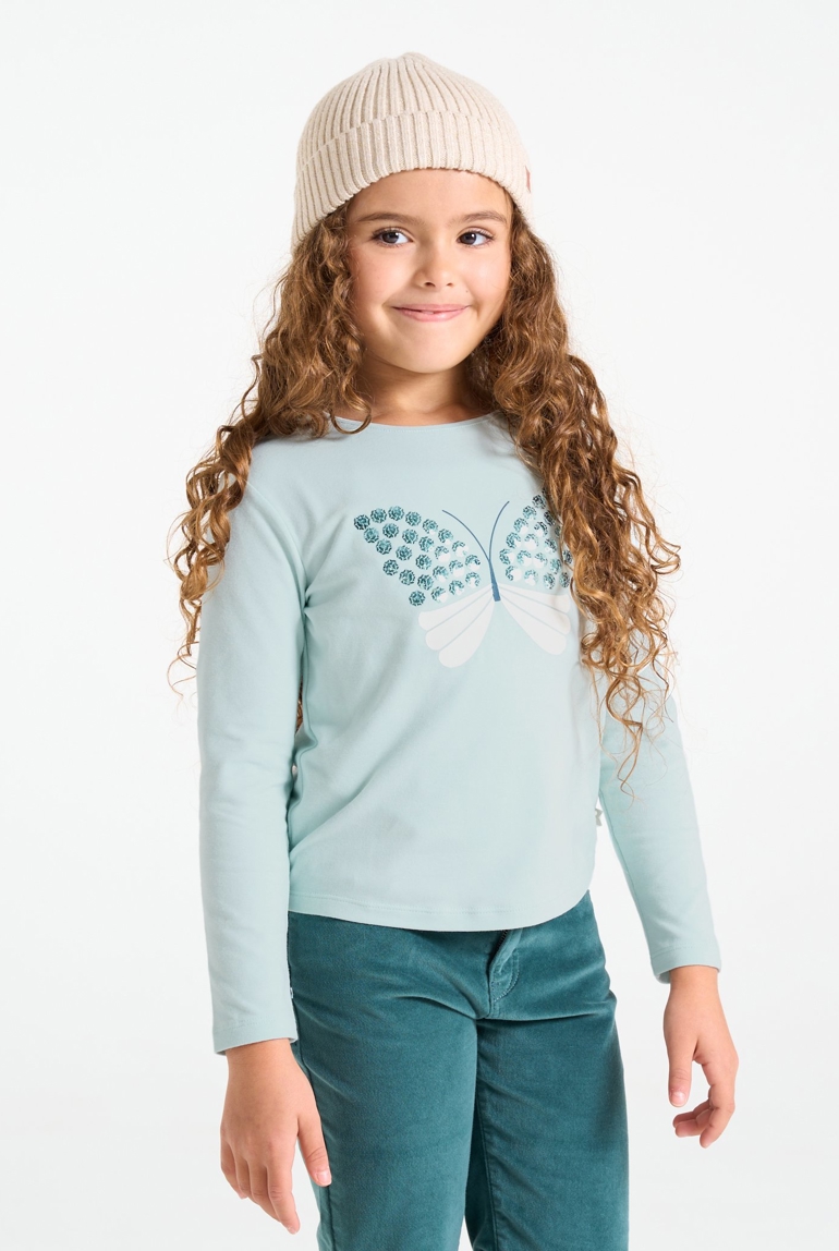 T-shirt papillon à sequins bleu Fille 1