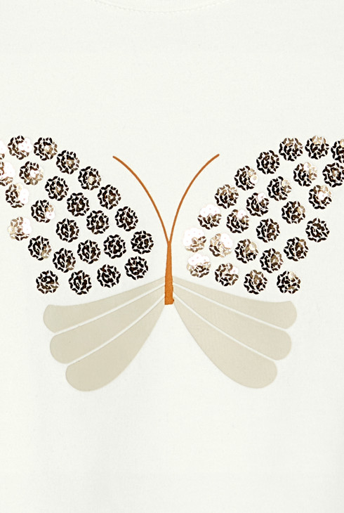 Weißes T-Shirt mit Pailletten-Schmetterling für Mädchen 2