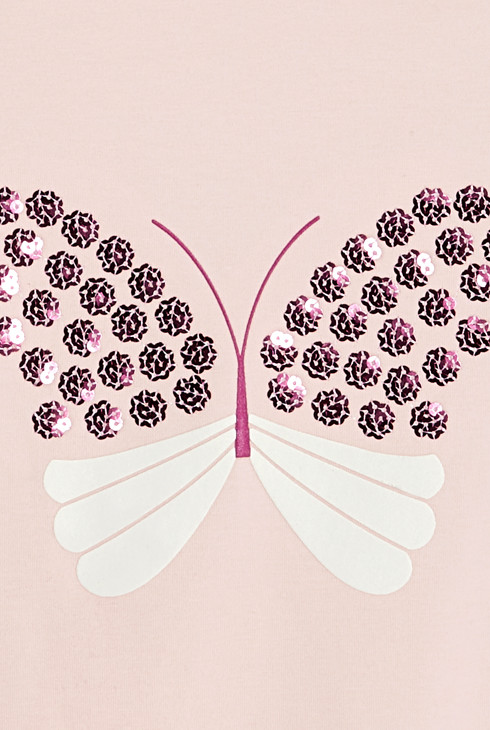 Pastellrosa T-Shirt mit Pailletten-Schmetterling Kleinkind Mädchen 2