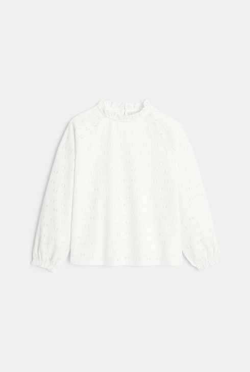 Blouse effet dentelle blanc Fille 1
