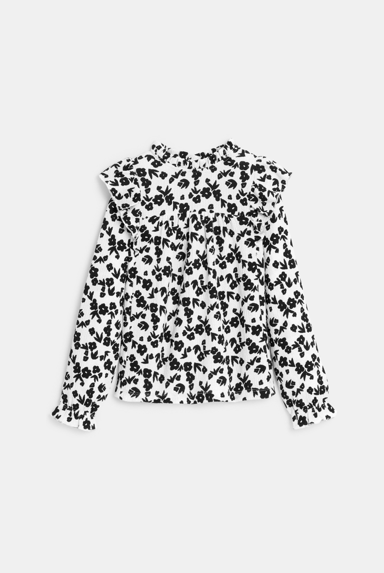 Blouse volantée imprimée noir Fille 1