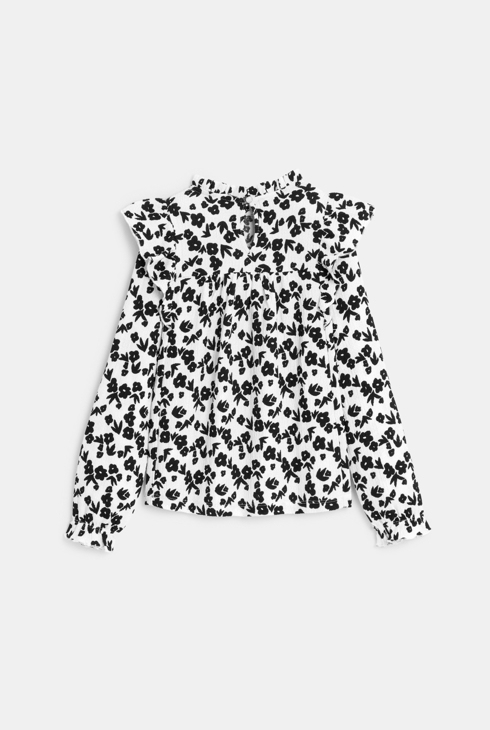 Blouse volantée imprimée noir Fille