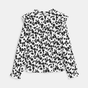 Girl's black printed ruffle blouse 1