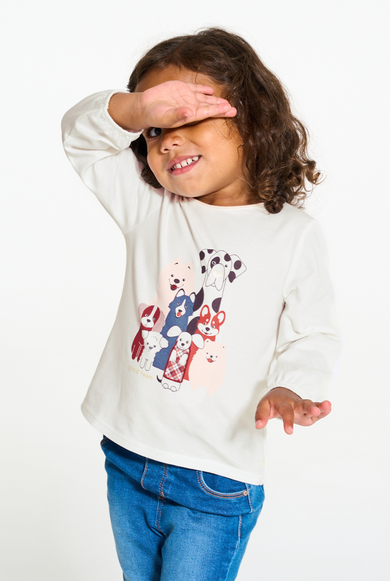 T-shirt chiens blanc bébé fille 1