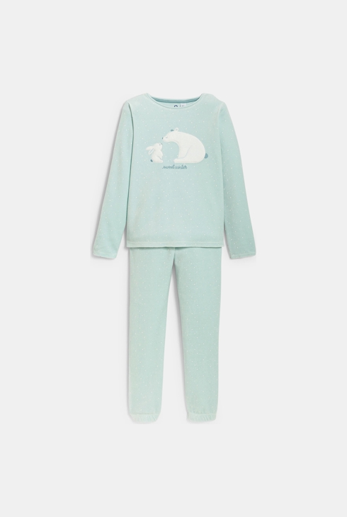 Pyjama 2 pièces en velours vert Fille