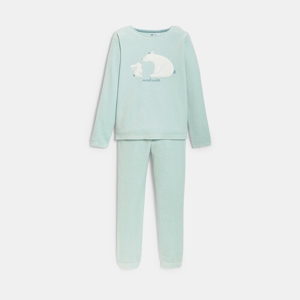 Groene tweedelige pyjama van velours voor meisjes 1