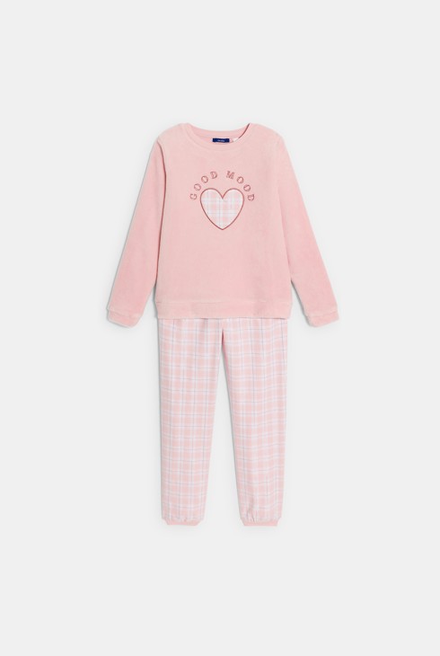 Dekliška dvodelna pastelno roza pižama z motivi src 1