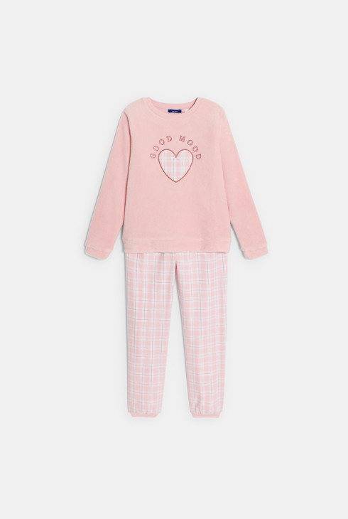 Dekliška dvodelna pastelno roza pižama z motivi src 1
