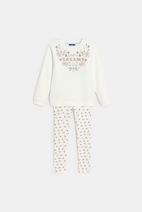Pyjama 2 pièces à message écru Fille