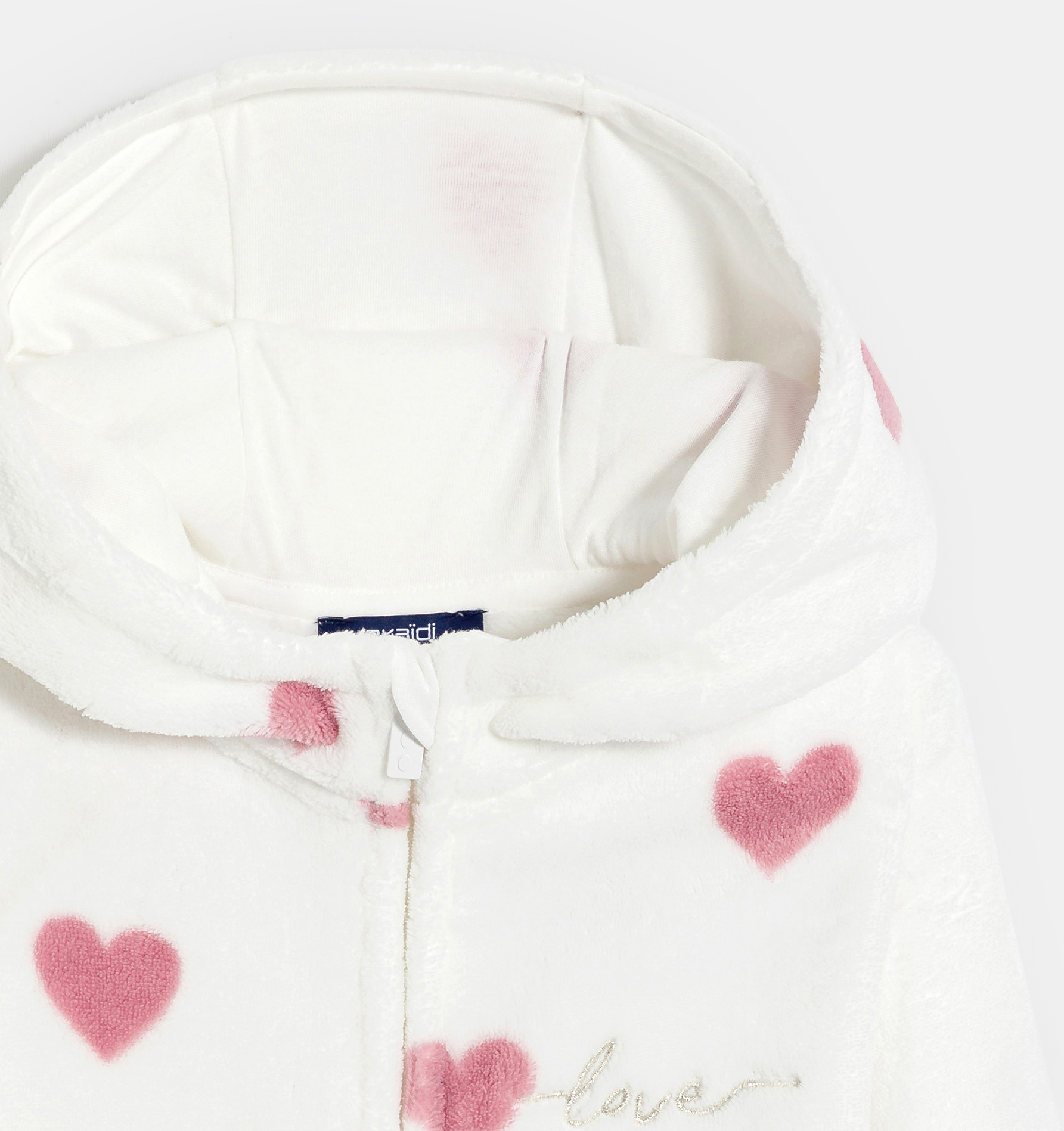 Combi-pyjama en polaire motif cœur blanc Fille 2