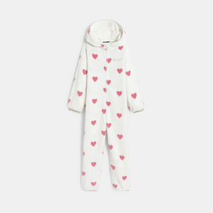 Witte combipyjama van fleece met hartjes voor meisjes 1