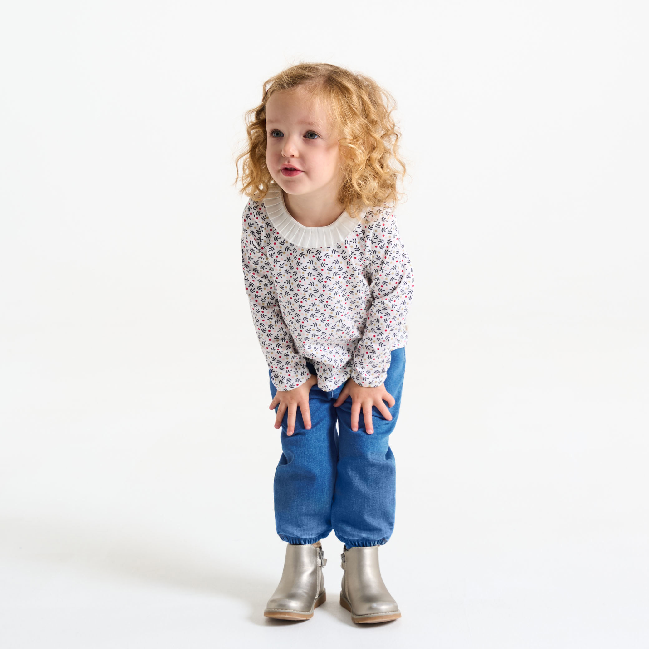 Baby girl's soft blue denim trousers Okaïdi & Obaïbi