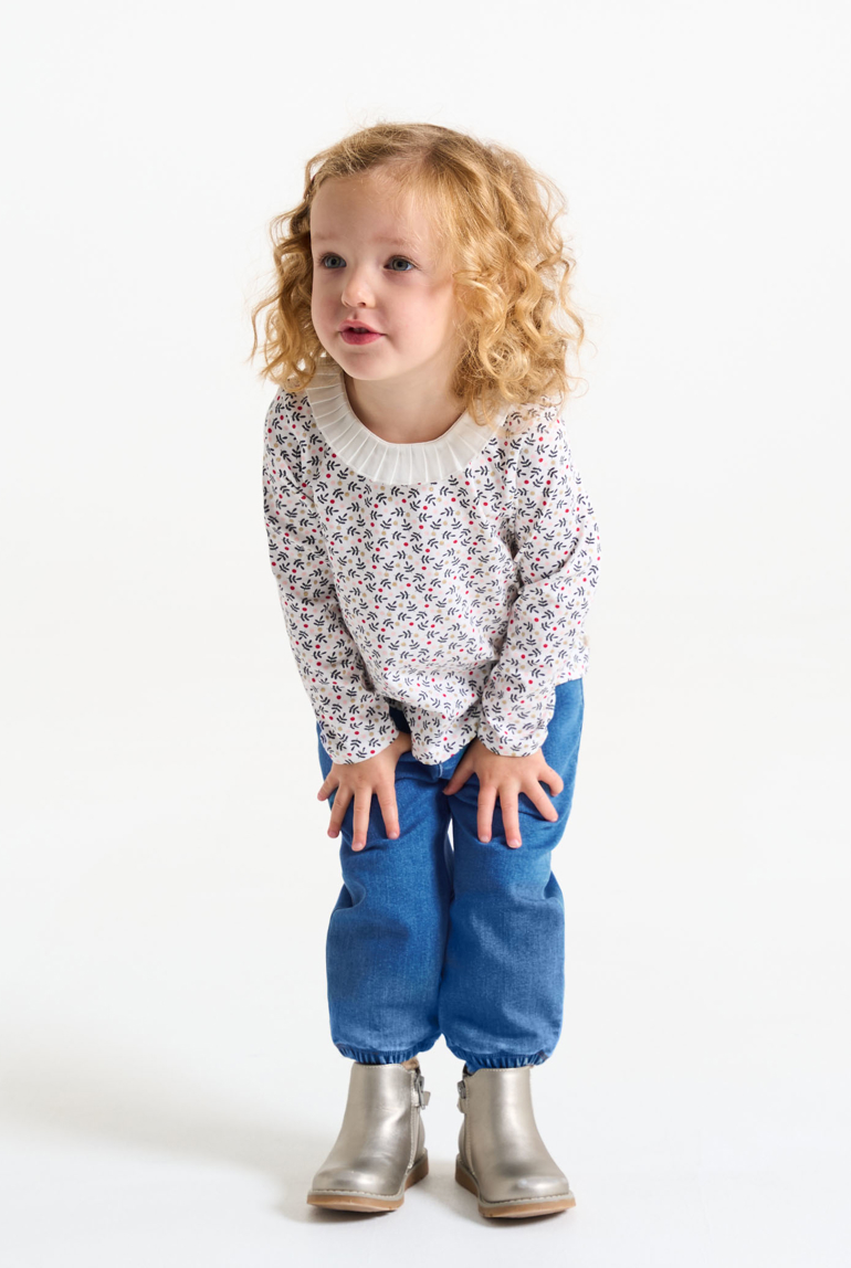 Pantalon denim souple bleu bébé fille 1