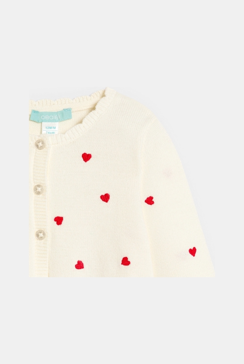 Gilet maille tricot cœurs blanc bébé fille