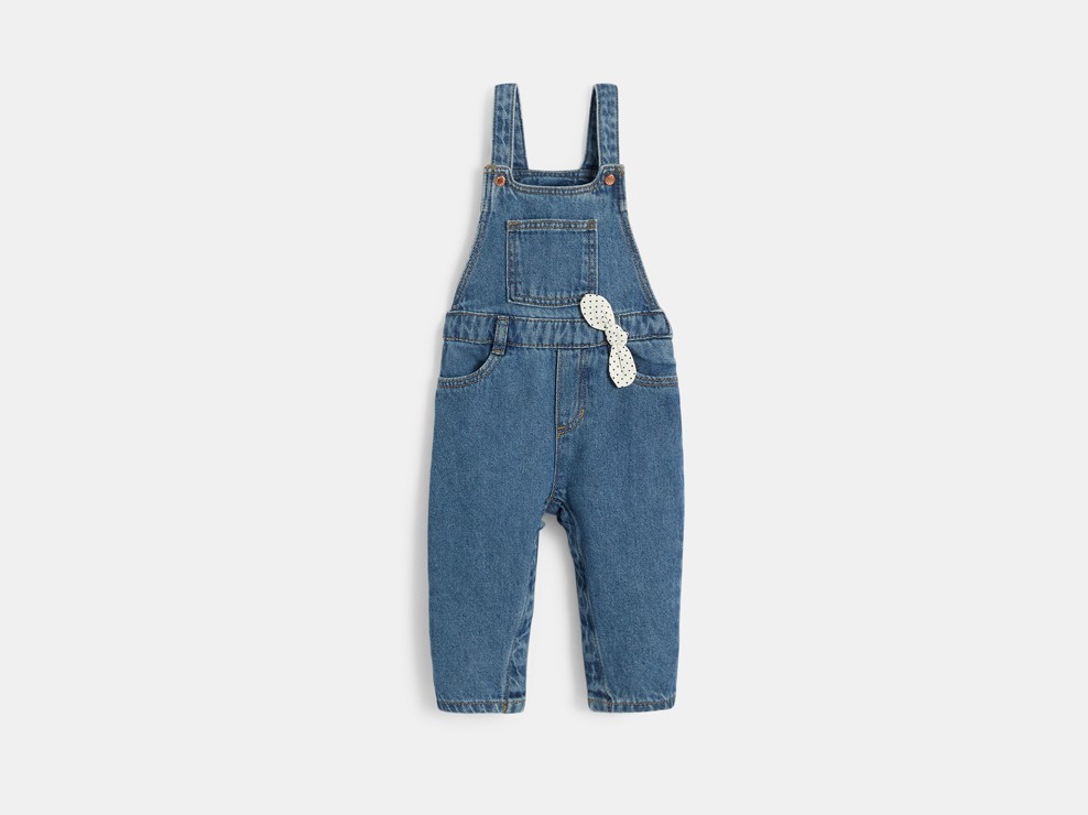 Salopette longue en jean bleu bébé fille 1