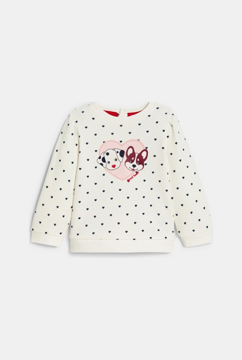 Sweat molleton chiens cœurs blanc bébé fille 1