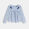 Blouse rayée brodée bleu Fille